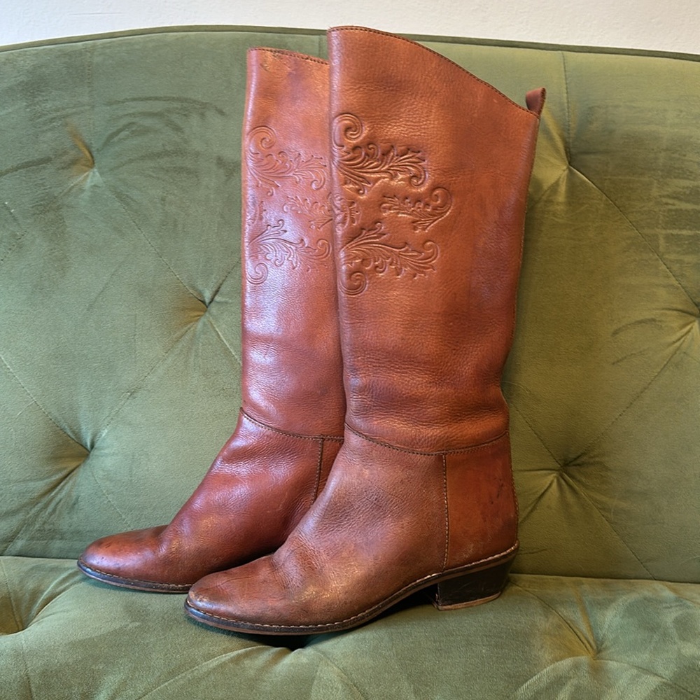 BEING DELETED Vtg 80’s LaTinas Womens Leather Cowboy Boots Brown Distressed